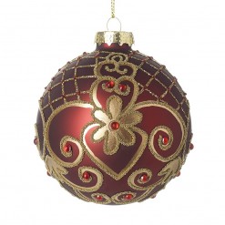 Dark Red Glass Bauble with Gold and Red Gems